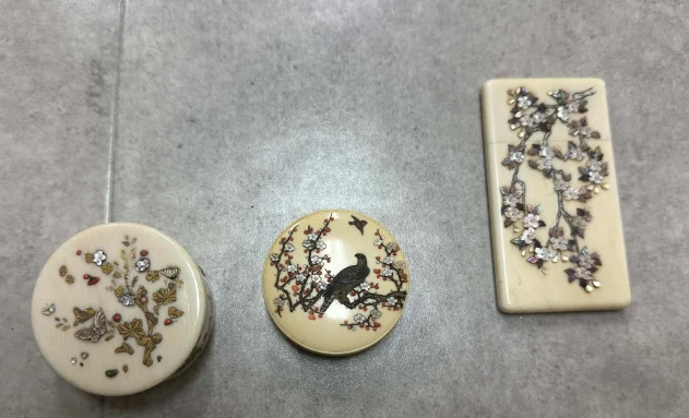 【象牙製品】 芝山象嵌 小品3点