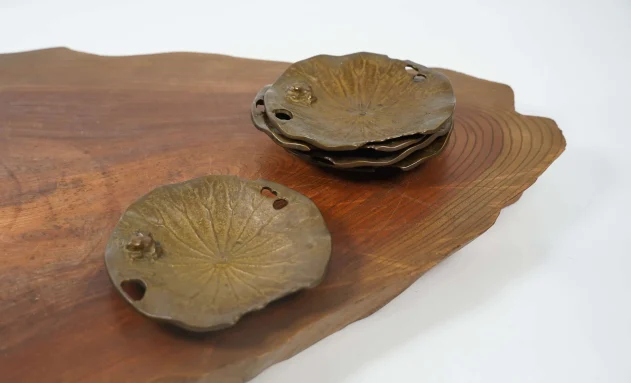 【陶磁器_茶道具】秋巴の唐銅製の茶托５客