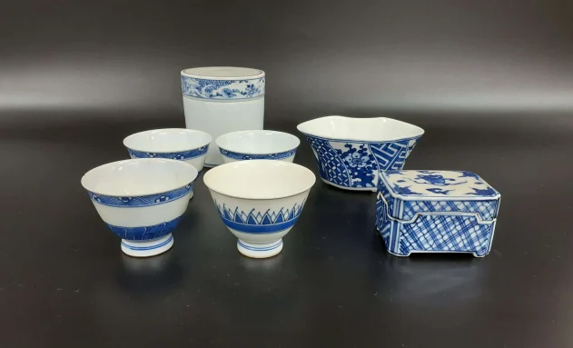 平安 春峰_染付煎茶道具